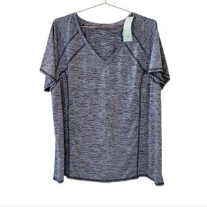 LIVI Active Black Grey Short Sleeve V-Neck Active Top Size 22/24